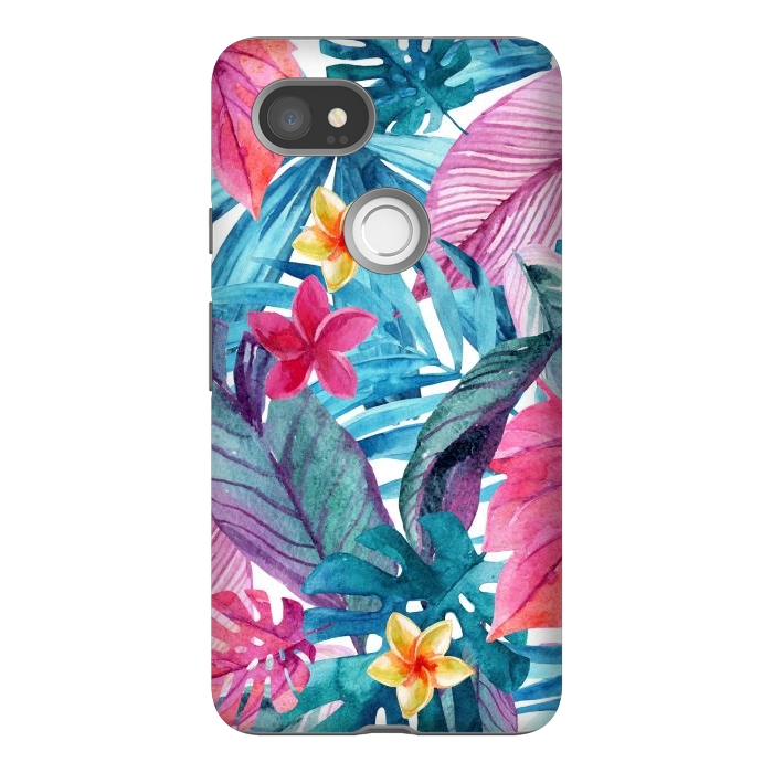 Pixel 2XL StrongFit Exotic Leaves and Flower Background by ArtsCase
