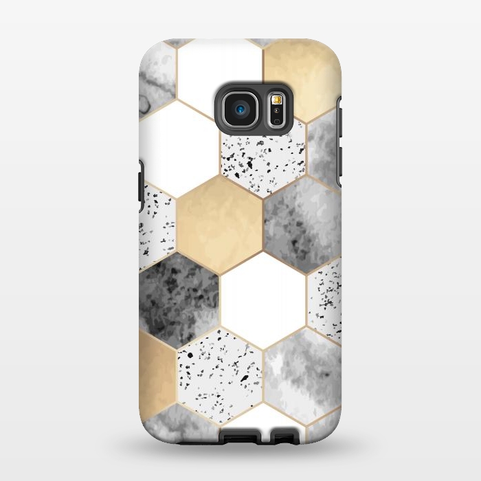 Galaxy S7 EDGE StrongFit Grey Marble and Watercolour Polygons by ArtsCase