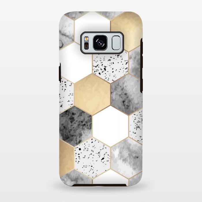 Galaxy S8 plus StrongFit Grey Marble and Watercolour Polygons by ArtsCase