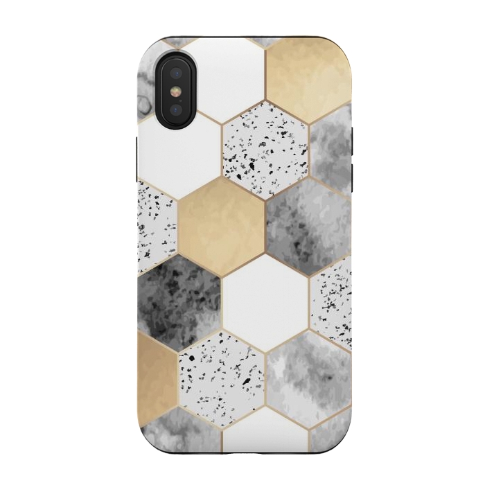 iPhone Xs / X StrongFit Grey Marble and Watercolour Polygons by ArtsCase