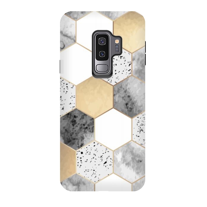 Galaxy S9 plus StrongFit Grey Marble and Watercolour Polygons by ArtsCase