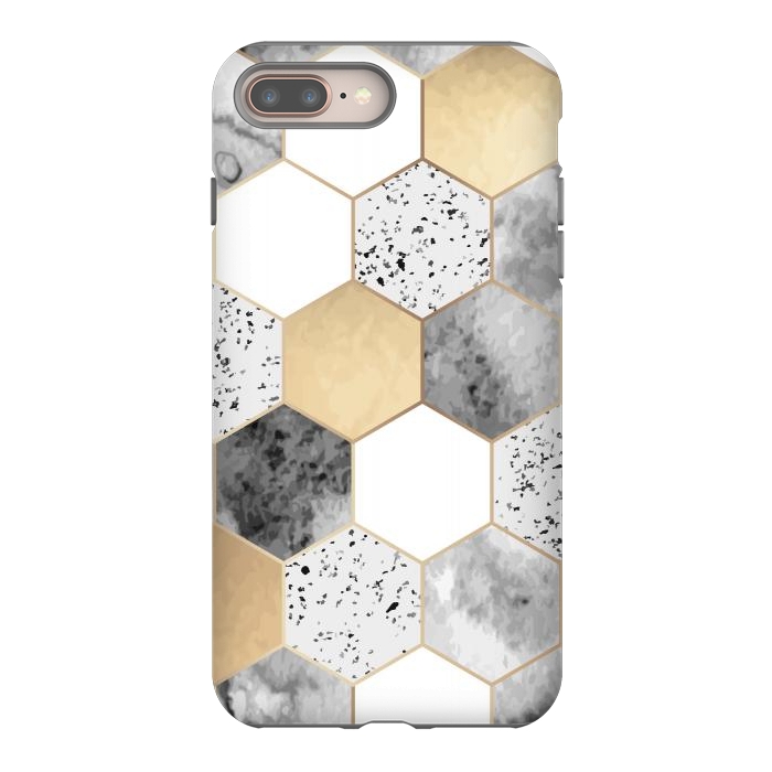 iPhone 8 plus StrongFit Grey Marble and Watercolour Polygons by ArtsCase