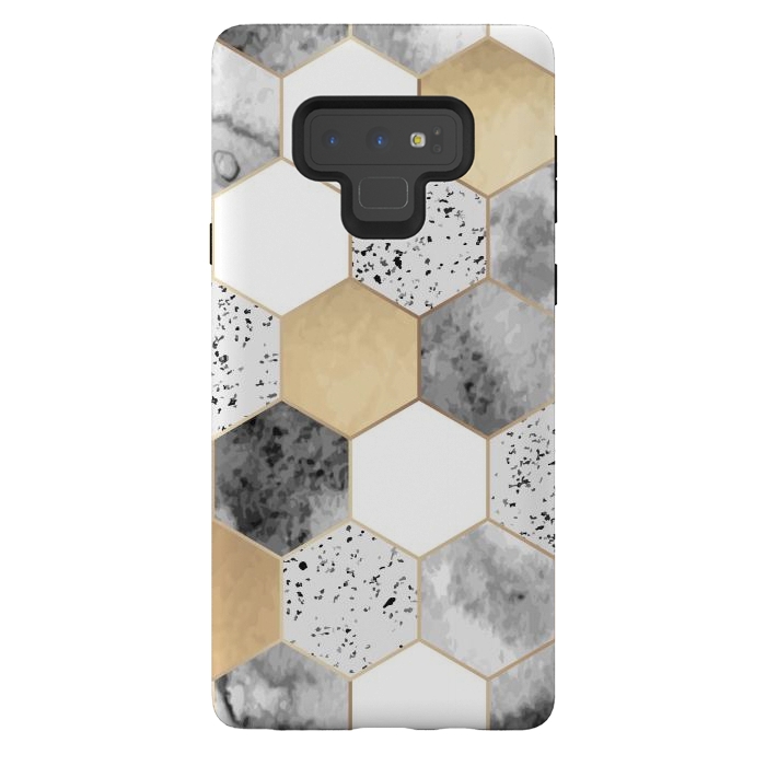 Galaxy Note 9 StrongFit Grey Marble and Watercolour Polygons by ArtsCase