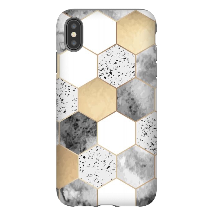 iPhone Xs Max StrongFit Grey Marble and Watercolour Polygons by ArtsCase