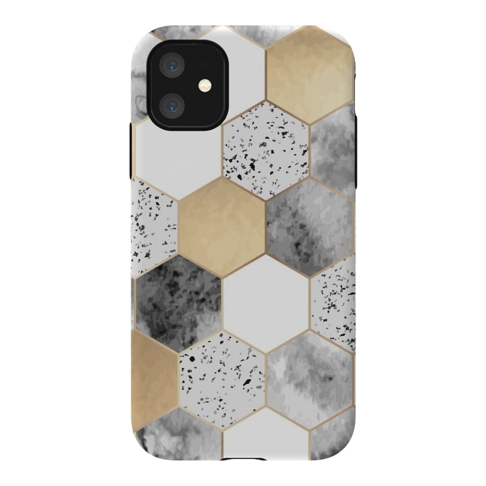 iPhone 11 StrongFit Grey Marble and Watercolour Polygons by ArtsCase