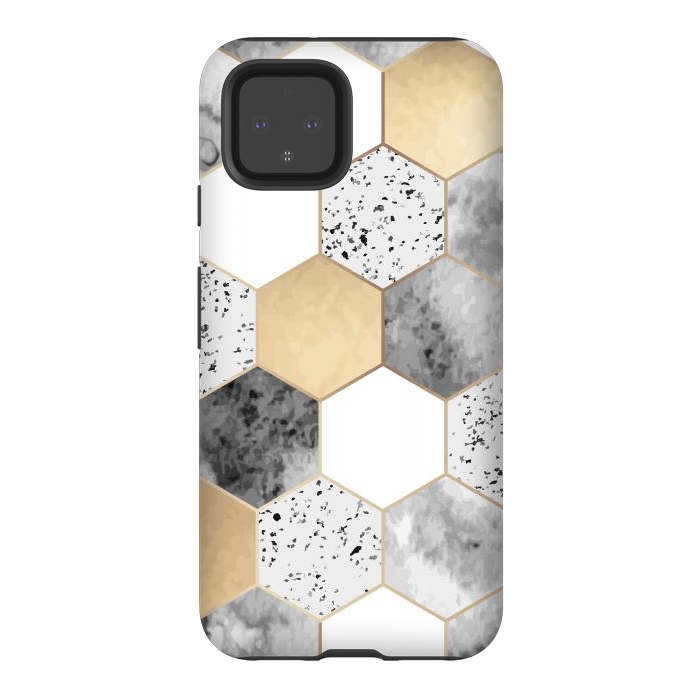 Pixel 4 StrongFit Grey Marble and Watercolour Polygons by ArtsCase