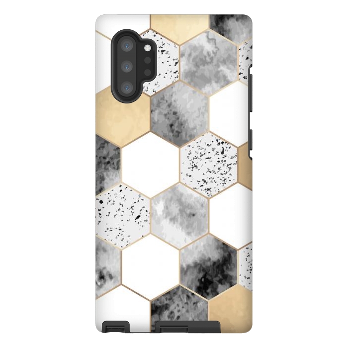 Galaxy Note 10 plus StrongFit Grey Marble and Watercolour Polygons by ArtsCase