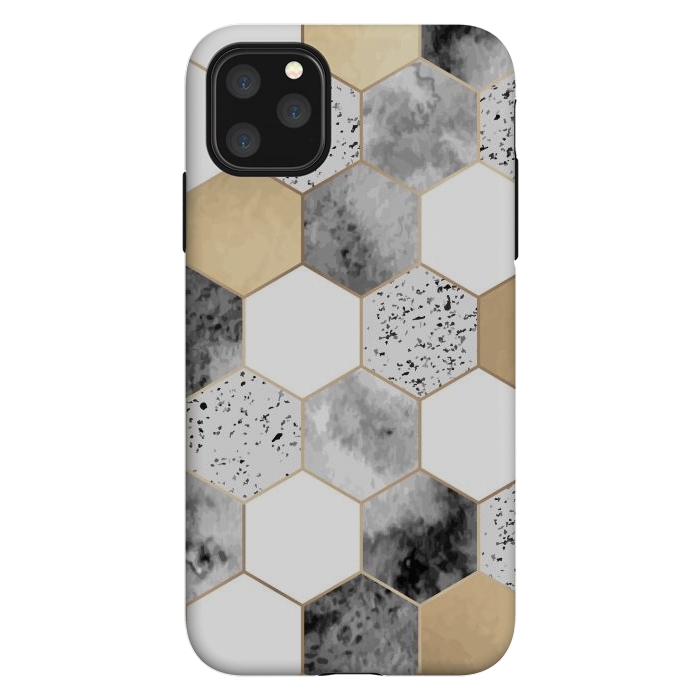 iPhone 11 Pro Max StrongFit Grey Marble and Watercolour Polygons by ArtsCase