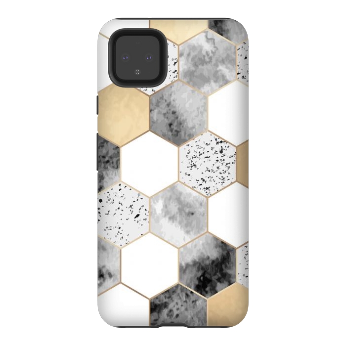Pixel 4XL StrongFit Grey Marble and Watercolour Polygons by ArtsCase