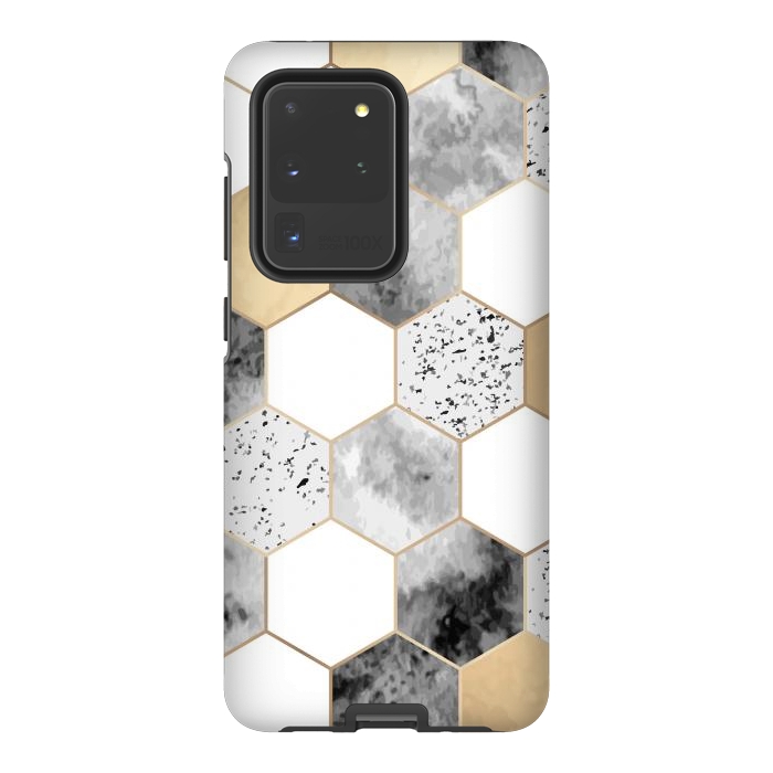 Galaxy S20 Ultra StrongFit Grey Marble and Watercolour Polygons by ArtsCase