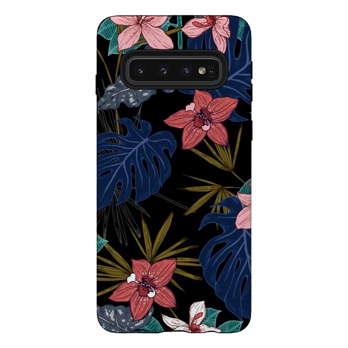Galaxy S10 StrongFit Tropical Plants, Flowers and Leaves Seamless Pattern 12 by ArtsCase