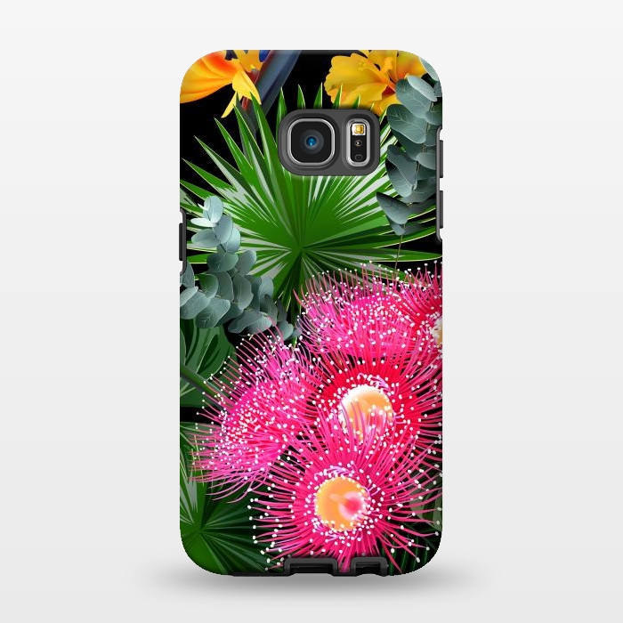 Galaxy S7 EDGE StrongFit Tropical Flowers and Leaves, Seamless Pattern by ArtsCase