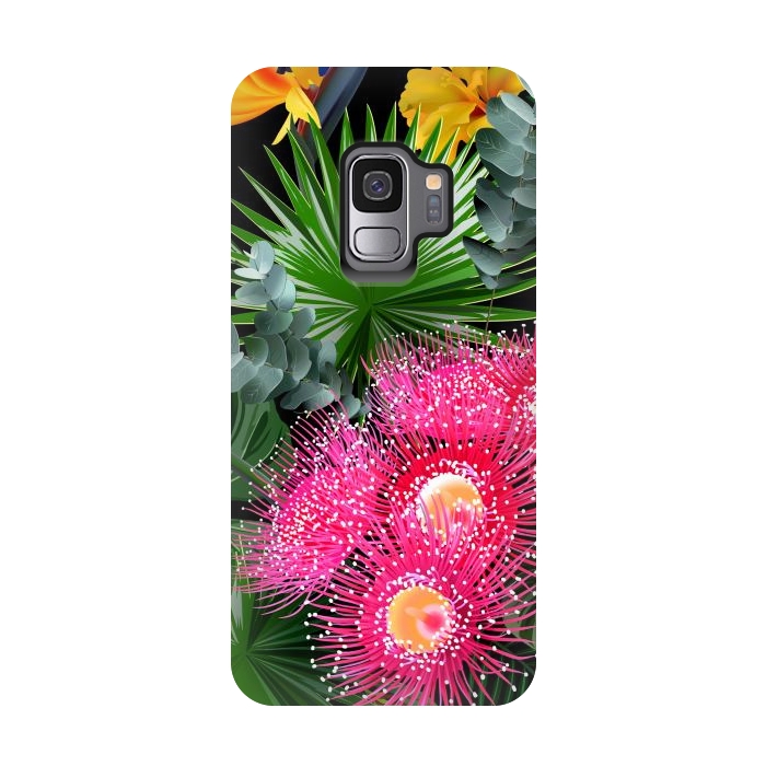 Galaxy S9 StrongFit Tropical Flowers and Leaves, Seamless Pattern by ArtsCase