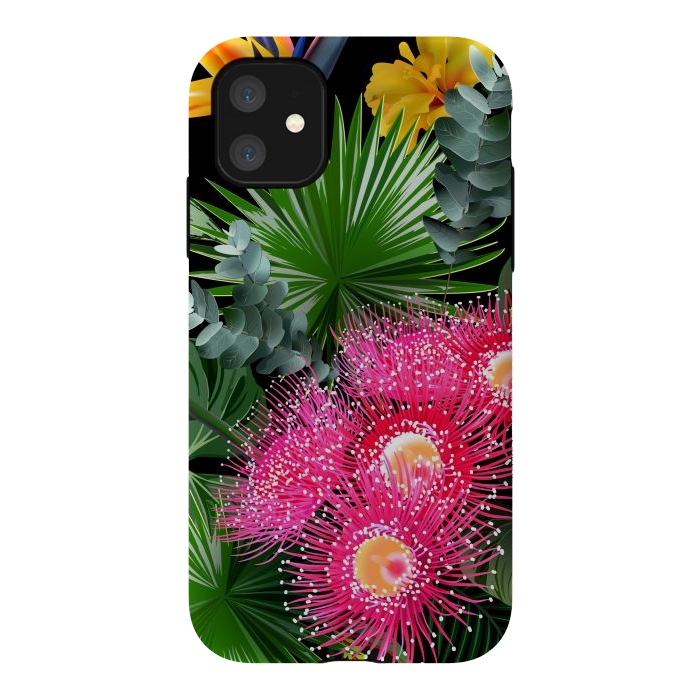 iPhone 11 StrongFit Tropical Flowers and Leaves, Seamless Pattern by ArtsCase