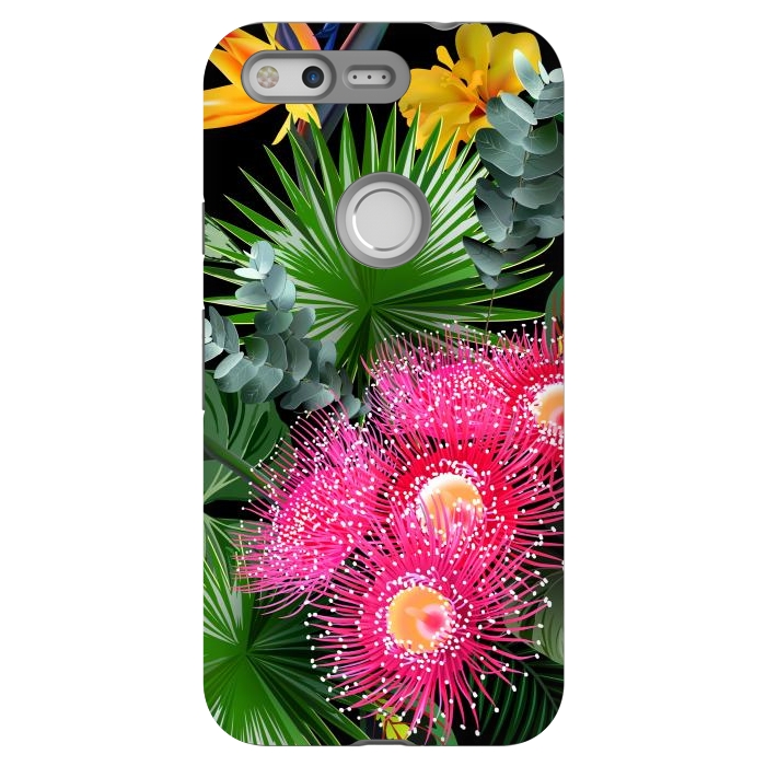 Pixel StrongFit Tropical Flowers and Leaves, Seamless Pattern by ArtsCase