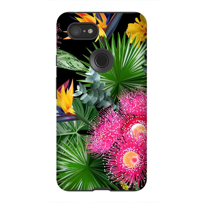 Pixel 3XL StrongFit Tropical Flowers and Leaves, Seamless Pattern by ArtsCase
