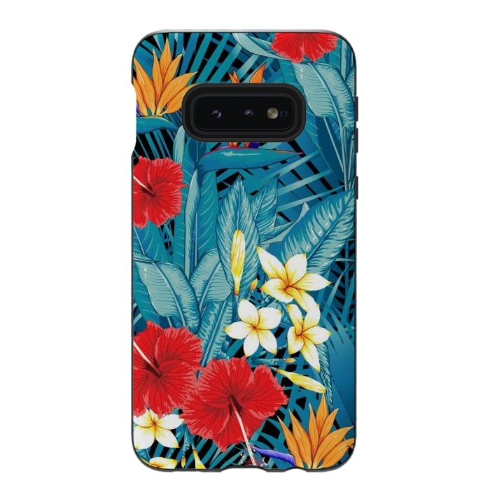 Galaxy S10e StrongFit Tropical Flowers Hibiscus Frangipani Heliconias by ArtsCase