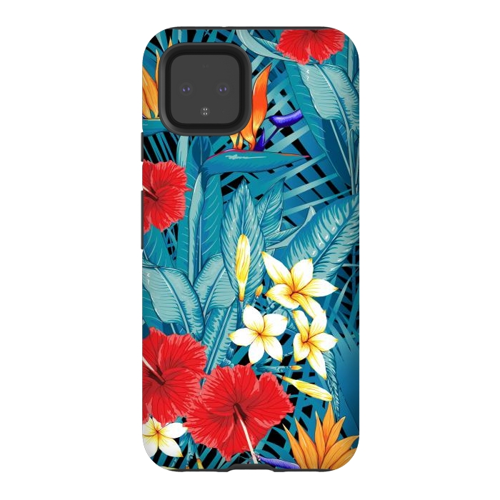 Pixel 4 StrongFit Tropical Flowers Hibiscus Frangipani Heliconias by ArtsCase