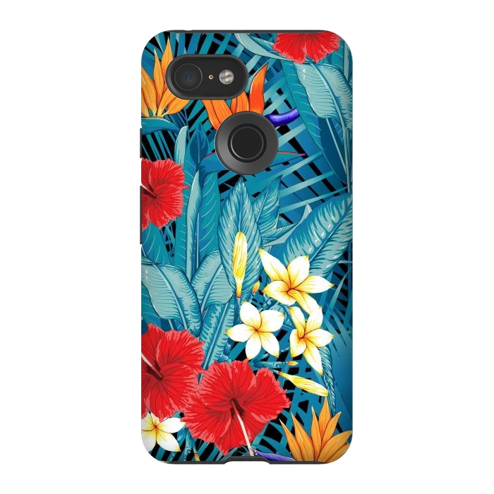 Pixel 3 StrongFit Tropical Flowers Hibiscus Frangipani Heliconias by ArtsCase