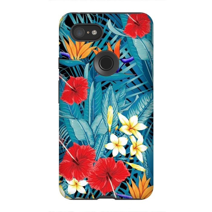 Pixel 3XL StrongFit Tropical Flowers Hibiscus Frangipani Heliconias by ArtsCase
