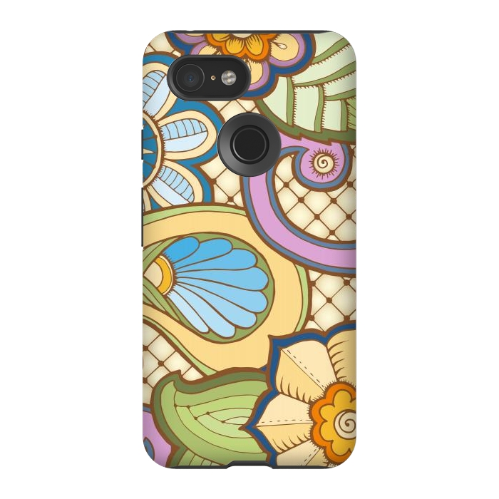 Pixel 3 StrongFit Daisies Pattern with Circle Elements IV by ArtsCase