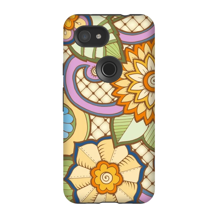 Pixel 3A StrongFit Daisies Pattern with Circle Elements IV by ArtsCase