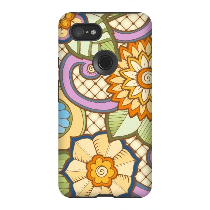 Pixel 3XL StrongFit Daisies Pattern with Circle Elements IV by ArtsCase
