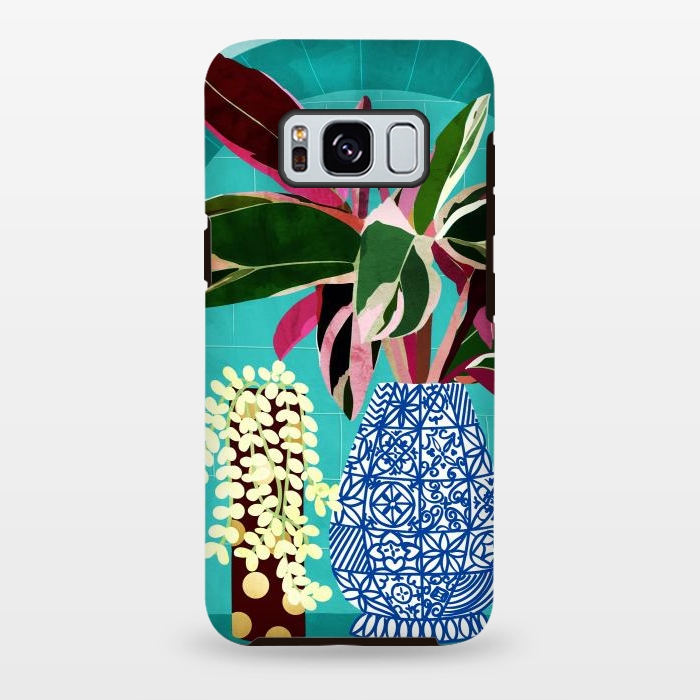 Galaxy S8 plus StrongFit Moroccan Shelfie | Tropical Teal Plants Botanical | Exotic Modern Bohemian Eclectic Décor  by Uma Prabhakar Gokhale