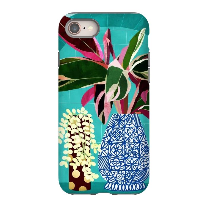 iPhone 8 StrongFit Moroccan Shelfie | Tropical Teal Plants Botanical | Exotic Modern Bohemian Eclectic Décor  by Uma Prabhakar Gokhale