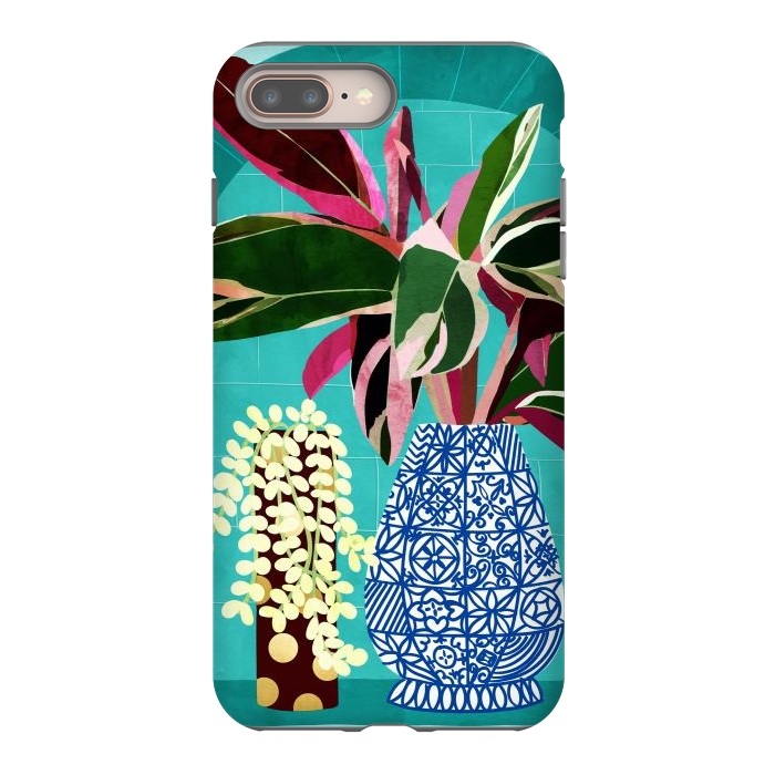 iPhone 8 plus StrongFit Moroccan Shelfie | Tropical Teal Plants Botanical | Exotic Modern Bohemian Eclectic Décor  by Uma Prabhakar Gokhale