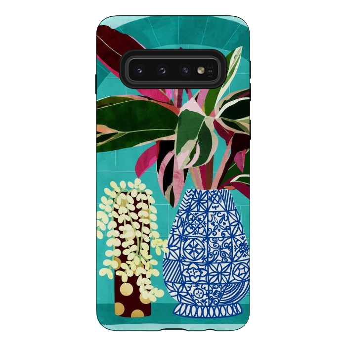 Galaxy S10 StrongFit Moroccan Shelfie | Tropical Teal Plants Botanical | Exotic Modern Bohemian Eclectic Décor  by Uma Prabhakar Gokhale