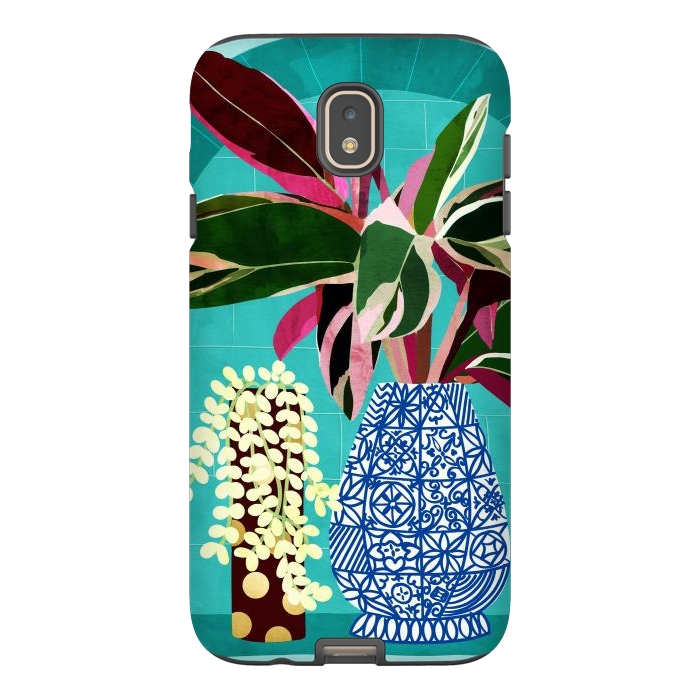 Galaxy J7 StrongFit Moroccan Shelfie | Tropical Teal Plants Botanical | Exotic Modern Bohemian Eclectic Décor  by Uma Prabhakar Gokhale