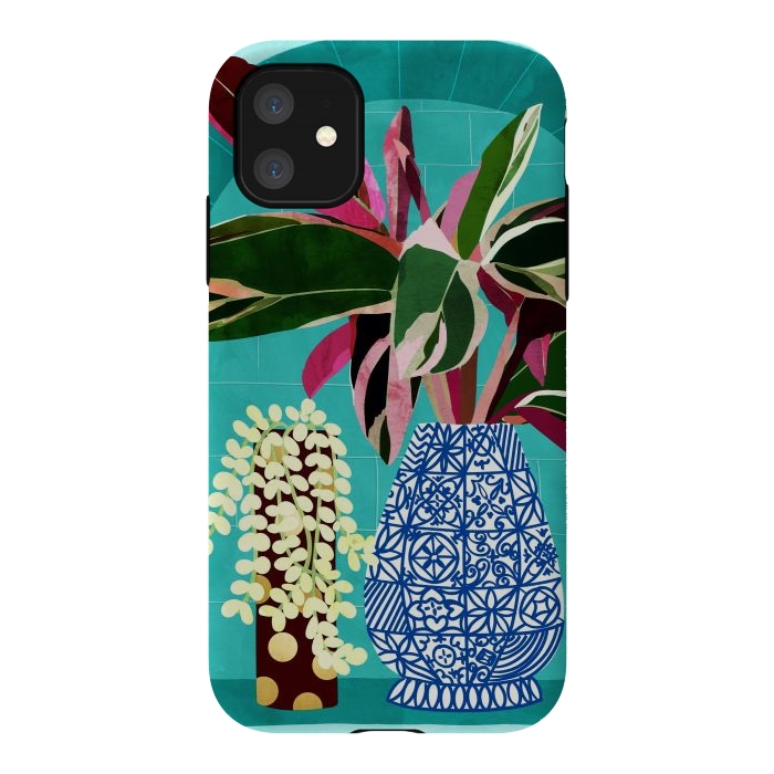 iPhone 11 StrongFit Moroccan Shelfie | Tropical Teal Plants Botanical | Exotic Modern Bohemian Eclectic Décor  by Uma Prabhakar Gokhale