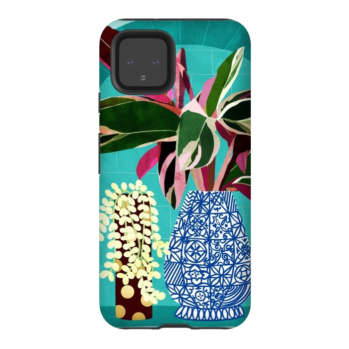 Pixel 4 StrongFit Moroccan Shelfie | Tropical Teal Plants Botanical | Exotic Modern Bohemian Eclectic Décor  by Uma Prabhakar Gokhale