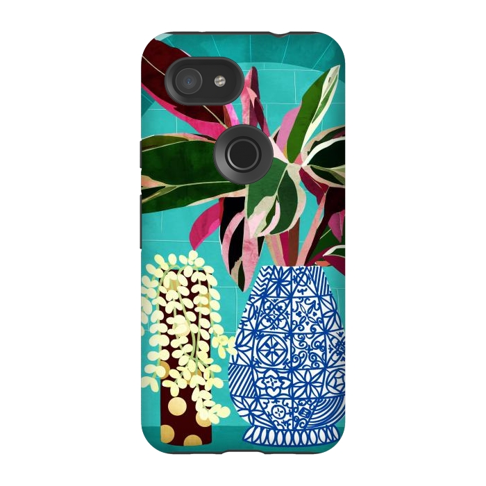 Pixel 3A StrongFit Moroccan Shelfie | Tropical Teal Plants Botanical | Exotic Modern Bohemian Eclectic Décor  by Uma Prabhakar Gokhale