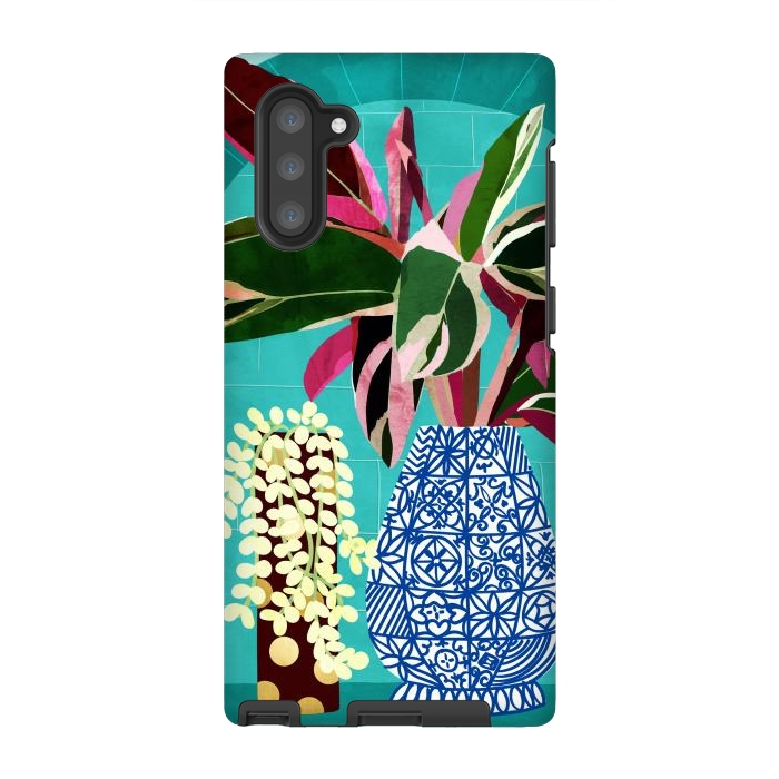 Galaxy Note 10 StrongFit Moroccan Shelfie | Tropical Teal Plants Botanical | Exotic Modern Bohemian Eclectic Décor  by Uma Prabhakar Gokhale