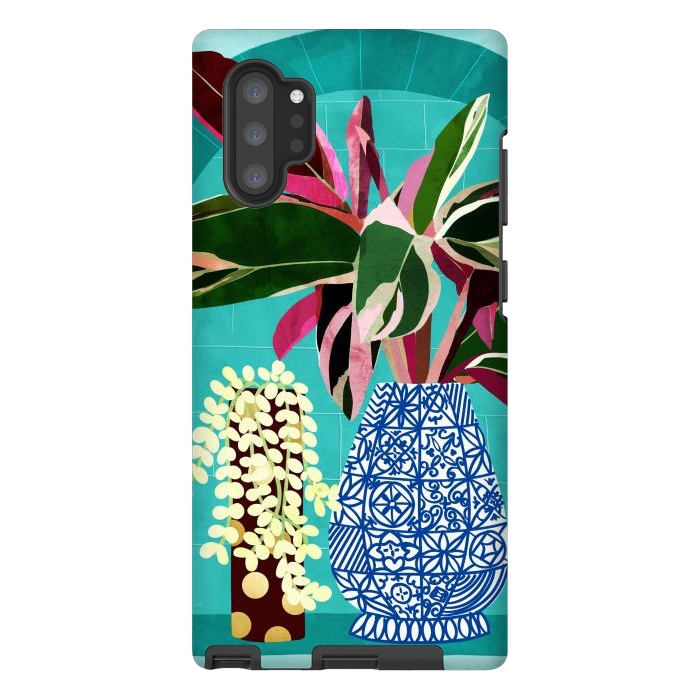 Galaxy Note 10 plus StrongFit Moroccan Shelfie | Tropical Teal Plants Botanical | Exotic Modern Bohemian Eclectic Décor  by Uma Prabhakar Gokhale