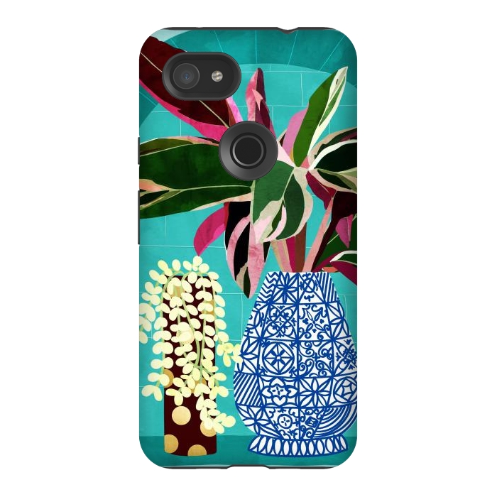 Pixel 3AXL StrongFit Moroccan Shelfie | Tropical Teal Plants Botanical | Exotic Modern Bohemian Eclectic Décor  by Uma Prabhakar Gokhale