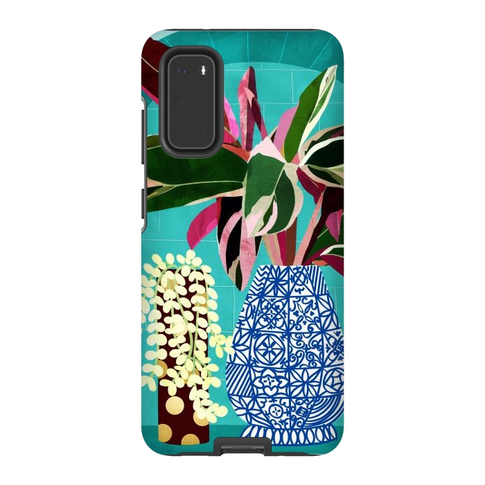 Galaxy S20 StrongFit Moroccan Shelfie | Tropical Teal Plants Botanical | Exotic Modern Bohemian Eclectic Décor  by Uma Prabhakar Gokhale