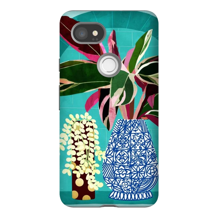 Pixel 2XL StrongFit Moroccan Shelfie | Tropical Teal Plants Botanical | Exotic Modern Bohemian Eclectic Décor  by Uma Prabhakar Gokhale