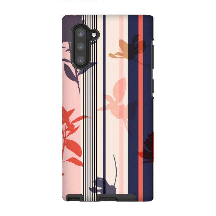 Galaxy Note 10 StrongFit stripes leaf floral pattern by MALLIKA