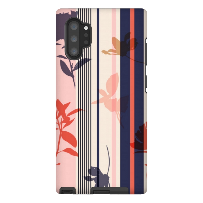 Galaxy Note 10 plus StrongFit stripes leaf floral pattern by MALLIKA