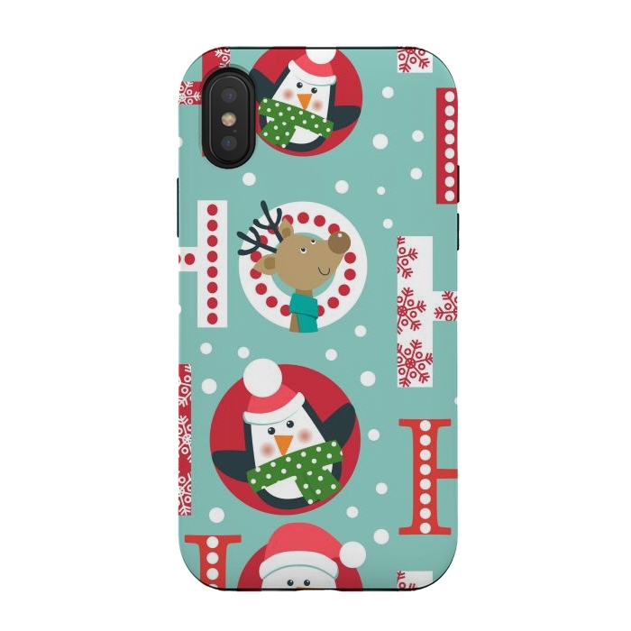 iPhone Xs / X StrongFit Christmas Pattern with Santa Deer Penguin and Snowman by ArtsCase