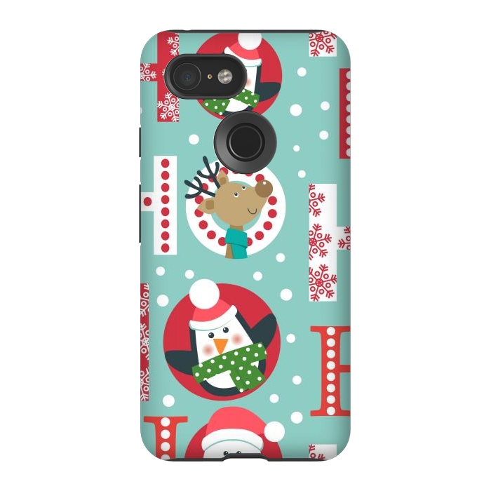 Pixel 3 StrongFit Christmas Pattern with Santa Deer Penguin and Snowman by ArtsCase
