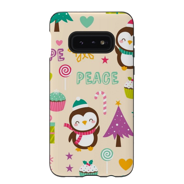 Galaxy S10e StrongFit Colorful Cute Penguin and Pecorative Elements for Christmas by ArtsCase