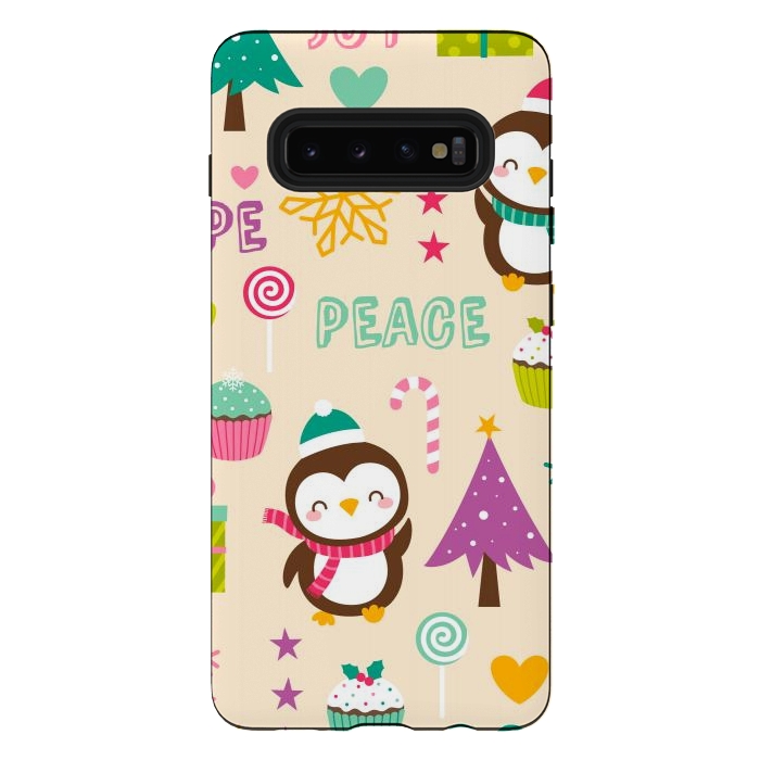 Galaxy S10 plus StrongFit Colorful Cute Penguin and Pecorative Elements for Christmas by ArtsCase