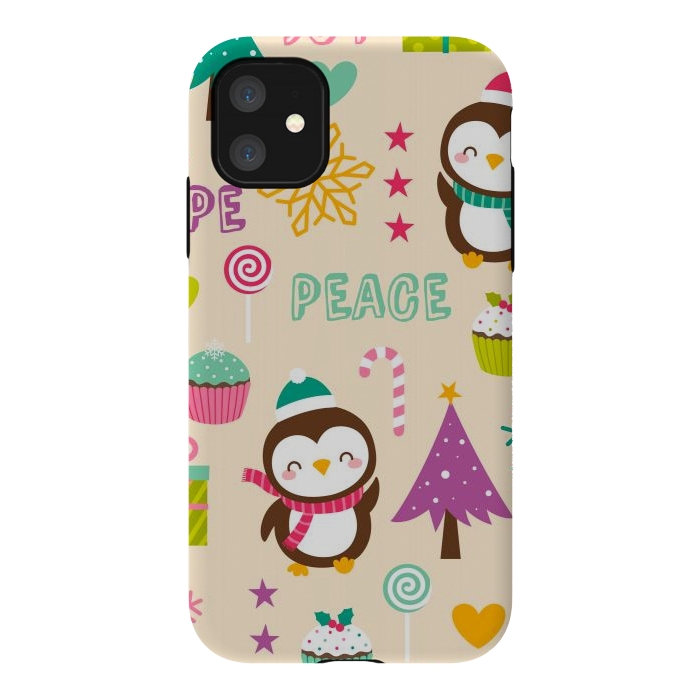 iPhone 11 StrongFit Colorful Cute Penguin and Pecorative Elements for Christmas by ArtsCase