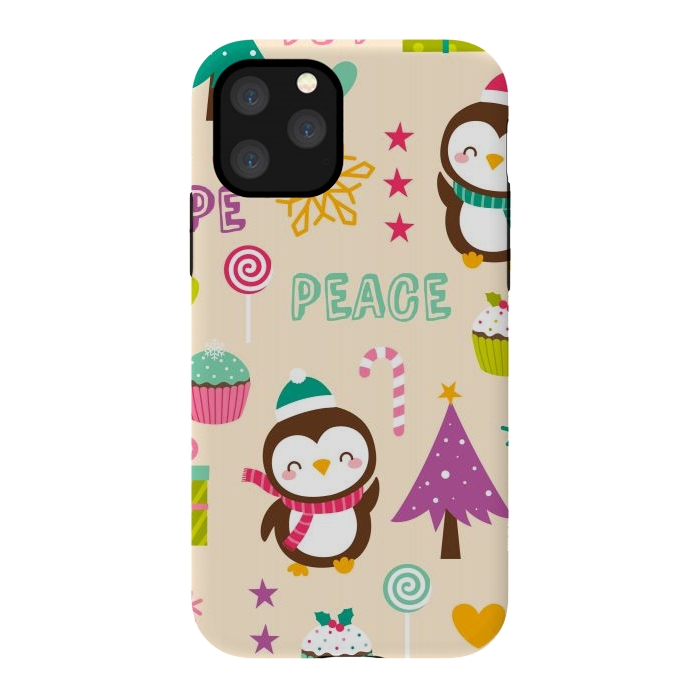 iPhone 11 Pro StrongFit Colorful Cute Penguin and Pecorative Elements for Christmas by ArtsCase