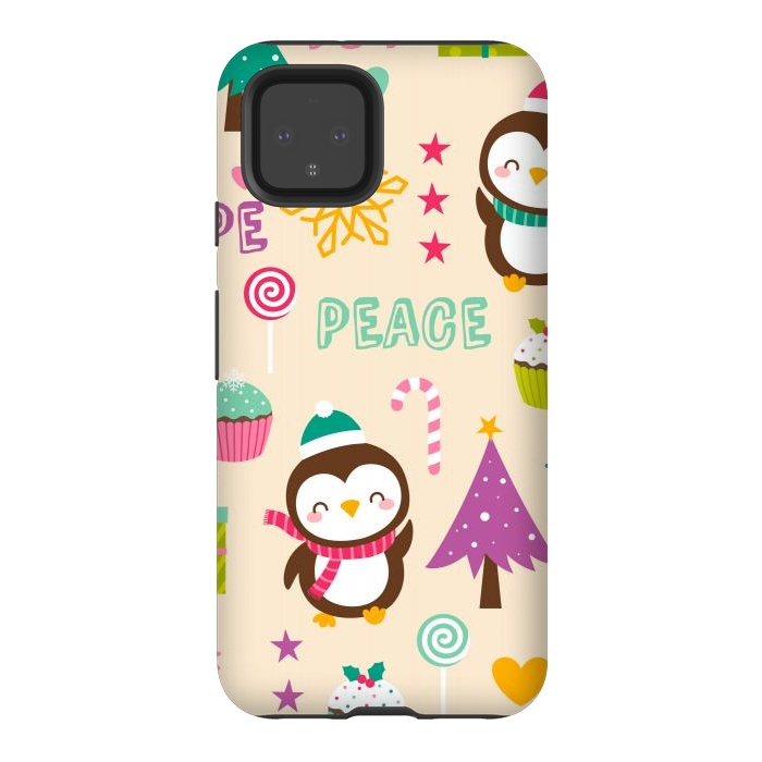 Pixel 4 StrongFit Colorful Cute Penguin and Pecorative Elements for Christmas by ArtsCase