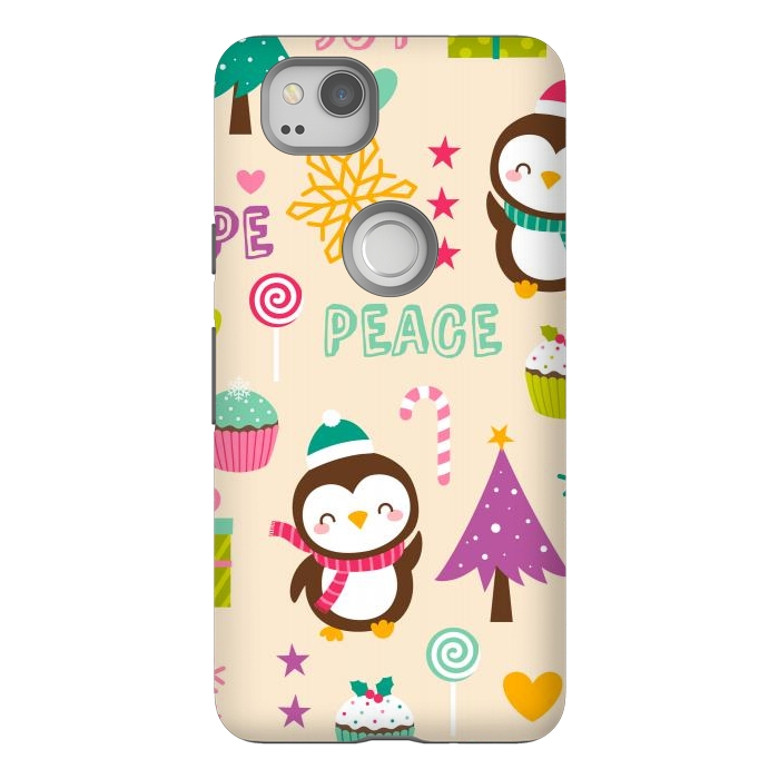 Pixel 2 StrongFit Colorful Cute Penguin and Pecorative Elements for Christmas by ArtsCase